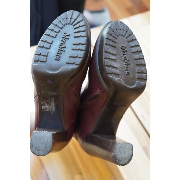 Max Mara Leather Block Heel Zip Up Ankle Boots Booties Size 37 - Picture 6 of 11